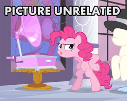 Size: 500x400 | Tagged: safe, derpibooru import, screencap, pinkie pie, earth pony, pony, a canterlot wedding, animated, bipedal, female, gif, gramophone, mare, picture unrelated, record player, solo, tongue out