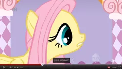 Size: 854x483 | Tagged: safe, derpibooru import, screencap, fluttershy, pegasus, pony, suited for success, carousel boutique, female, impotence, mare, solo, youtube caption