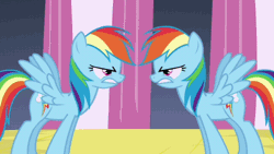 Size: 480x270 | Tagged: safe, derpibooru import, screencap, rainbow dash, changeling, pegasus, pony, a canterlot wedding, animated, disguise, disguised changeling, duality, duo, female, gif, mare