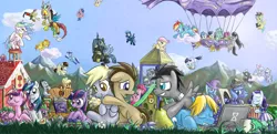 Size: 1300x627 | Tagged: safe, artist:saturnspace, derpibooru import, applejack, berry punch, berryshine, big macintosh, bon bon, carrot top, cheerilee, cloudchaser, derpy hooves, discord, doctor whooves, firefly, flitter, fluttershy, golden harvest, limestone pie, lucky clover, lyra heartstrings, marble pie, minuette, octavia melody, pinkie pie, princess cadance, princess celestia, princess luna, queen chrysalis, rainbow dash, rarity, shining armor, soarin', spike, spitfire, star hunter, sunny rays, sunshower raindrops, surprise, sweetie drops, thunderlane, time turner, trixie, twilight sparkle, vinyl scratch, wild fire, zecora, alicorn, changeling, changeling queen, dragon, earth pony, nymph, pegasus, pony, unicorn, zebra, adorabon, adoraprise, airship, baby, baby dragon, berrybetes, blank flank, book, carrying, cewestia, cheeribetes, cloud, colored pupils, colt, computer, computer mouse, cute, cutealis, cutedance, cutefire, cutelestia, dashabetes, derpabetes, diapinkes, diatrixes, discord whooves, discute, doctorbetes, drool, eyes closed, female, filly, flitterbetes, floppy ears, flower, flyabetes, foal, food, fruit, g1, g1 to g4, generation leap, glasses, grin, hug, jack harkness, jackabetes, jewelry, laptop computer, limabetes, lunabetes, lyrabetes, macabetes, male, marblebetes, mare, minubetes, mountain, muffin, mug, one eye closed, open mouth, pear, pie, pie sisters, ponyville schoolhouse, raribetes, reading, regalia, scared, school, shyabetes, sleeping, smiling, smirk, soarinbetes, spikabetes, stallion, tavibetes, that pony sure does hate pears, the twilight zone, thunderbetes, twiabetes, unicorn twilight, upside down, vinylbetes, wall of tags, woona, younger, zecorable