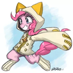 Size: 700x693 | Tagged: safe, artist:johnjoseco, derpibooru import, pinkie pie, earth pony, pony, adobe imageready, bipedal, blazblue, clothes, cosplay, costume, crossover, cute, diapinkes, female, mare, smiling, solo, taokaka