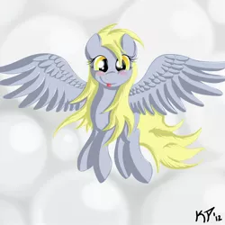 Size: 2000x2000 | Tagged: safe, artist:kinkyspree, derpibooru import, derpy hooves, pegasus, pony, cloud, female, flying, high res, looking at you, mare, smiling, solo, spread wings, tongue out, wings