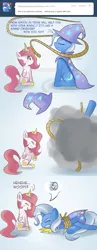 Size: 667x1722 | Tagged: safe, derpibooru import, princess celestia, trixie, alicorn, pony, unicorn, ask gamer luna, comic, dialogue, duo, duo female, female, filly, filly celestia, mare, rope, sitting, tied up, younger
