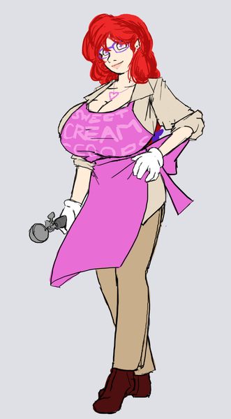 Size: 858x1557 | Tagged: apron, artist:moronsonofboron, big breasts, breasts, busty twist, clothes, derpibooru import, female, huge breasts, human, humanized, safe, simple background, solo, twist, white background