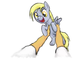 Size: 800x600 | Tagged: safe, artist:myminiatureequine, derpibooru import, derpy hooves, human, pony, cute, daaaaaaaaaaaw, female, filly, foal, happy, holding a pony, offscreen character, pov, simple background, smiling, transparent background