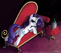 Size: 1100x956 | Tagged: safe, artist:johnjoseco, derpibooru import, rarity, pony, unicorn, adobe imageready, couch, fainting couch, female, mare, prone, solo, wine