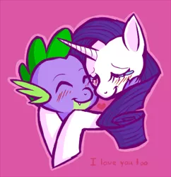 Size: 400x413 | Tagged: safe, artist:ryus-girl, derpibooru import, rarity, spike, dragon, pony, unicorn, blushing, eyes closed, female, heart, hug, interspecies, male, mare, outline, shipping, simple background, smiling, sparity, spikelove, straight