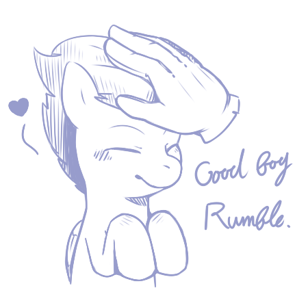 Size: 450x440 | Tagged: safe, artist:japananon, artist:昔の傷口, derpibooru import, rumble, pegasus, pony, colt, disembodied hand, eyes closed, foal, hand, heart, monochrome, petting, sitting, sketch, smiling, solo