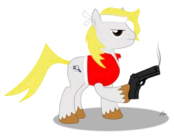 Size: 1280x1024 | Tagged: safe, artist:joze, derpibooru import, ponified, earth pony, pony, clothes, gun, headband, male, marco rossi, metal slug, simple background, solo, stallion, transparent background, weapon