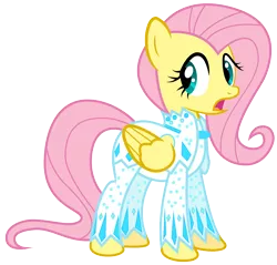 Size: 5617x5367 | Tagged: safe, artist:thehellbean, derpibooru import, fluttershy, pegasus, pony, green isn't your color, absurd resolution, clothes, dress, female, mare, nudie suit, open mouth, simple background, solo, transparent background, vector