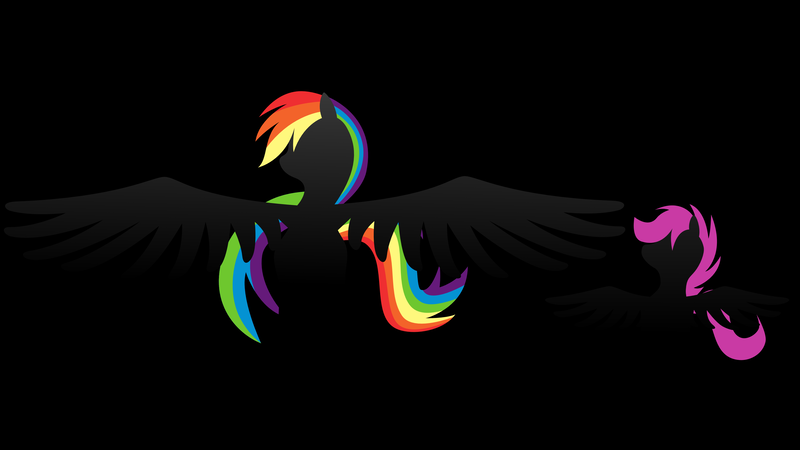 Size: 3840x2160 | Tagged: safe, artist:klaxa, derpibooru import, rainbow dash, scootaloo, pegasus, pony, duo, duo female, female, filly, first scootaloo picture, foal, high res, inkscape, lineless, mare, outline, rainbow, vector, wallpaper