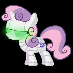 Size: 900x900 | Tagged: safe, derpibooru import, sweetie belle, pony, robot, unicorn, black background, decepticon, female, filly, hooves, horn, simple background, solo, sweetie bot, transformers