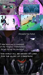 Size: 556x960 | Tagged: changeling, changeling queen, derpibooru import, disguise, disguised changeling, female, hardshell, hub logo, megatron, queen chrysalis, roflbot, safe, transformers