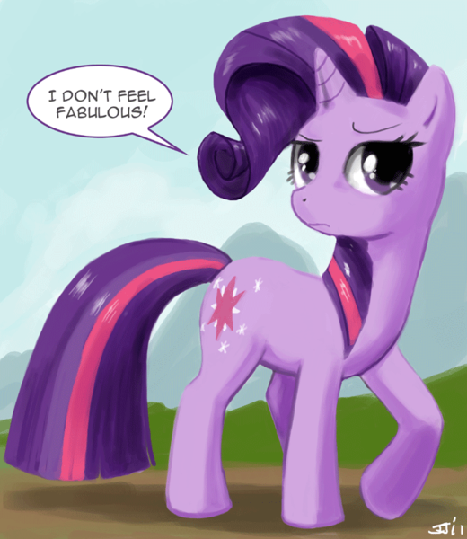 Size: 700x807 | Tagged: safe, artist:johnjoseco, derpibooru import, twilight sparkle, pony, unicorn, adobe imageready, alternate hairstyle, fabulous, female, mare, rarity hair, rarity mane, solo, twilight is not amused, unamused, unicorn twilight