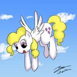Size: 900x900 | Tagged: safe, artist:b0nbon, derpibooru import, surprise, pegasus, pony, female, flying, g1, g1 to g4, generation leap, mare, sky, smiling, solo