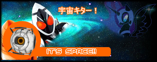 Size: 500x200 | Tagged: derpibooru import, kamen rider, kamen rider fourze, nightmare moon, portal (valve), safe, space