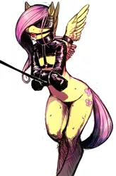 Size: 781x1190 | Tagged: dead source, suggestive, artist:verrrrry, derpibooru import, fluttershy, pegasus, semi-anthro, ballgag, bdsm, blindfold, bondage, bottomless, bound wings, bound wrists, collar, delicious flat chest, female, femsub, fluttersub, gag, harness, image, latex, mare, nudity, png, slave, solo, solo female, submissive, tack, wings