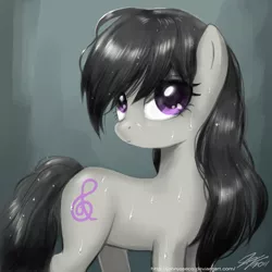 Size: 900x900 | Tagged: safe, artist:johnjoseco, derpibooru import, octavia melody, earth pony, pony, adobe imageready, cute, female, looking at you, looking back, mare, solo, tavibetes, wet mane