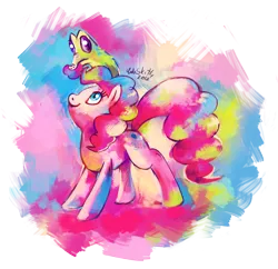 Size: 1146x1110 | Tagged: safe, artist:cuteskitty, derpibooru import, gummy, pinkie pie, earth pony, pony, biting, female, hair bite, mare, multicolored hair, simple background, transparent background