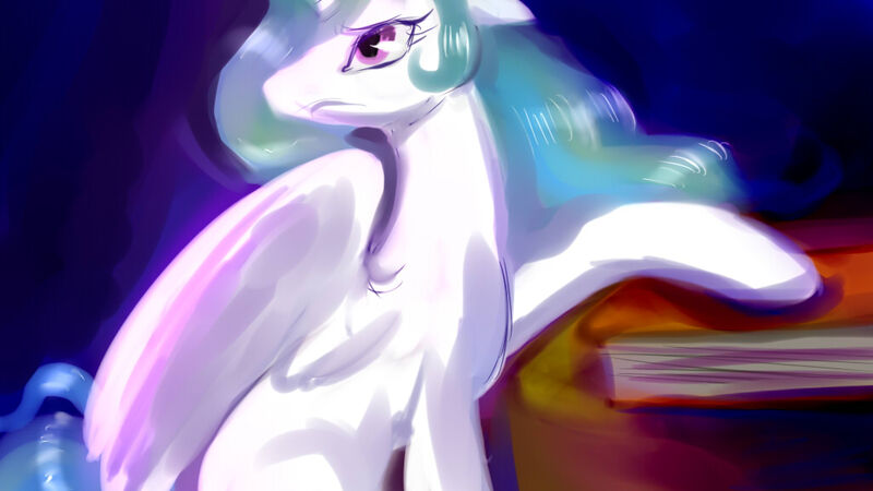 Size: 1024x576 | Tagged: safe, artist:buttercupsaiyan, deleted from derpibooru, derpibooru import, princess celestia, alicorn, pony, abstract background, book, concerned, female, floppy ears, frown, mare, princess, solo