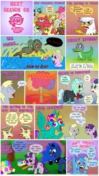 Size: 850x1510 | Tagged: safe, artist:fadri, derpibooru import, apple bloom, applejack, big macintosh, bon bon, daisy, derpy hooves, flam, flim, flower wishes, gilda, granny smith, gummy, lily, lily valley, lyra heartstrings, princess luna, rainbow dash, sweetie drops, trixie, twilight sparkle, winona, alicorn, earth pony, gryphon, parasprite, pony, sea pony, unicorn, comic:and that's how equestria was made, comic, deep one, everypony, female, hilarious in hindsight, male, mare, mouth hold, stallion