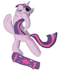 Size: 736x900 | Tagged: safe, artist:applebeans, derpibooru import, twilight sparkle, pony, unicorn, bipedal, female, mare, simple background, skateboard, solo, transparent background