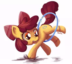 Size: 700x630 | Tagged: safe, artist:don-ko, derpibooru import, apple bloom, earth pony, pony, the cutie pox, adorabloom, alternate cutie mark, apple bloom's bow, bow, cute, cutie mark, cutie pox, female, filly, hair bow, hoop, loop-de-hoop, photoshop, puddle, simple background, solo, white background