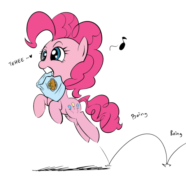 Size: 900x900 | Tagged: safe, artist:celine-artnsfw, derpibooru import, pinkie pie, earth pony, pony, bouncing, bread, colored, female, mare, mouth hold, simple background, solo, transparent background