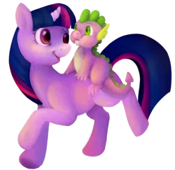 Size: 600x584 | Tagged: safe, artist:skullflowers, derpibooru import, spike, twilight sparkle, dragon, pony, unicorn, cute, dragons riding ponies, duo, female, looking back, male, mama twilight, mare, riding, simple background, smiling, transparent background