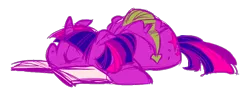 Size: 882x332 | Tagged: safe, artist:sunbearstars, derpibooru import, spike, twilight sparkle, dragon, pony, unicorn, book, duo, female, male, mare, pony pillow, prone, simple background, sleeping, transparent background