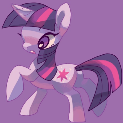 Size: 500x500 | Tagged: safe, artist:mutagorou0w0, derpibooru import, twilight sparkle, pony, unicorn, cute, female, mare, purple background, raised hoof, simple background, solo, surprised, twiabetes, unicorn twilight