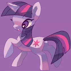 Size: 500x500 | Tagged: safe, artist:mutagorou0w0, derpibooru import, twilight sparkle, pony, unicorn, cute, female, mare, purple background, raised hoof, simple background, solo, surprised, twiabetes, unicorn twilight