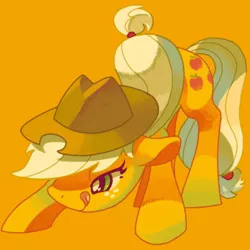 Size: 500x500 | Tagged: safe, artist:mutagorou0w0, derpibooru import, applejack, earth pony, pony, bedroom eyes, cute, face down ass up, female, floppy ears, get, index get, jackabetes, licking lips, mare, milestone, smiling, solo, tongue out