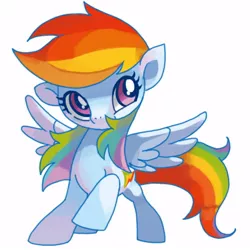 Size: 500x500 | Tagged: safe, artist:mutagorou0w0, derpibooru import, rainbow dash, pegasus, pony, cute, dashabetes, female, mare, simple background, solo, spread wings, white background, wings