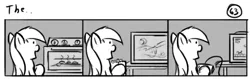 Size: 802x253 | Tagged: safe, artist:tetrapony, derpibooru import, derpy hooves, pegasus, pony, comic:the daily derp, comic, female, mare, monochrome, oven, solo, television, the..., video game