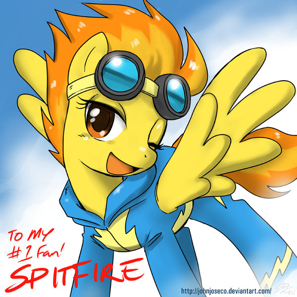 Size: 700x700 | Tagged: safe, artist:johnjoseco, derpibooru import, spitfire, pegasus, pony, autograph, female, goggles, mare, photoshop, solo, wink, wonderbolts, wonderbolts uniform