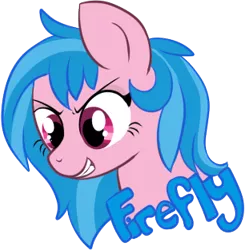 Size: 306x312 | Tagged: source needed, safe, artist:lulubell, derpibooru import, firefly, pegasus, pony, bust, female, g1, g1 to g4, generation leap, grin, mare, portrait, simple background, smiling, solo, transparent background