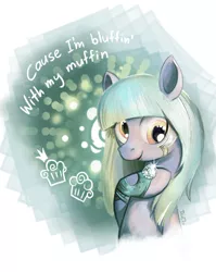 Size: 600x755 | Tagged: safe, derpibooru import, derpy hooves, pegasus, pony, alternate hairstyle, crossover, female, lady gaga, mare, muffin, poker face (song), solo, song reference