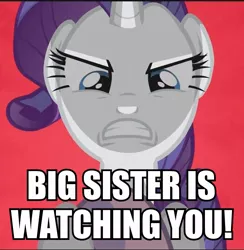 Size: 937x960 | Tagged: safe, derpibooru import, edit, edited screencap, screencap, rarity, sweetie belle, pony, unicorn, 1984, angry, female, filly, gritted teeth, mare, parody