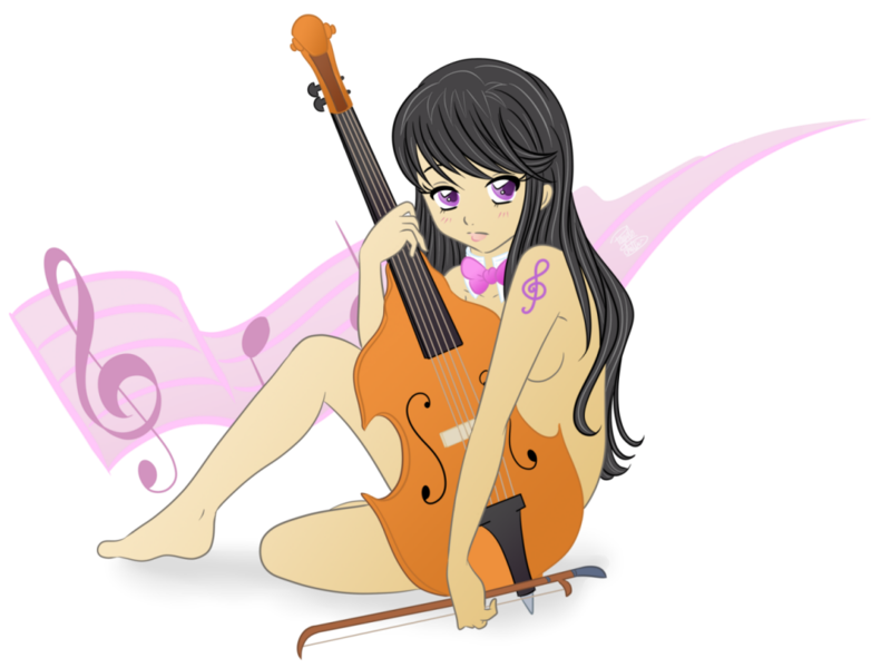 Size: 1107x849 | Tagged: artist:zykalia, breasts, casual nudity, cello, clef, derpibooru import, female, human, human coloration, humanized, musical instrument, nudity, octavia melody, questionable, sitting, solo, solo female