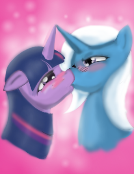 Size: 900x1165 | Tagged: safe, artist:gunslingerpen, derpibooru import, trixie, twilight sparkle, pony, unicorn, comic:showmareship, blushing, comic, female, kissing, lesbian, love, mare, photoshop, shipping, twixie