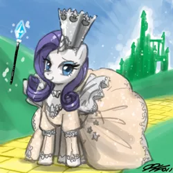 Size: 900x900 | Tagged: safe, artist:johnjoseco, derpibooru import, rarity, pony, unicorn, clothes, crossover, female, glinda, glinda the good witch, mare, solo, the wizard of oz, wand