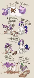 Size: 500x1136 | Tagged: safe, artist:psychohazard, derpibooru import, rarity, spike, sweetie belle, dragon, pony, unicorn, alternate cutie mark, comic, cutie mark, digging, dirty, female, filly, male, mare, paleontologist