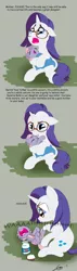 Size: 800x2800 | Tagged: dead source, grimdark, artist:gavalanche, derpibooru import, rarity, sweetie belle, pony, unicorn, abuse, baby, baby pony, bleach, comic, comic sans, dialogue, female, glasses, hilarious in hindsight, mare, mother and daughter, sweetiebuse