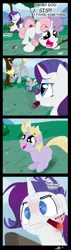 Size: 800x2800 | Tagged: dead source, safe, artist:gavalanche, derpibooru import, derpy hooves, dinky hooves, rarity, sweetie belle, pegasus, pony, unicorn, bench, cigar, comic, comic sans, cross-popping veins, female, filly, mare, prone, running, smoking