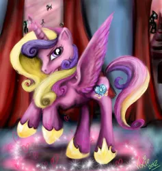 Size: 600x633 | Tagged: safe, artist:vixetra, derpibooru import, princess cadance, alicorn, changeling, pony, female, mare, rearing, solo focus