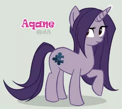 Size: 500x448 | Tagged: safe, artist:arcuate, derpibooru import, oc, oc:moonlight myst, unofficial characters only, pony, unicorn, female, gray background, looking back, mare, raised hoof, simple background, solo