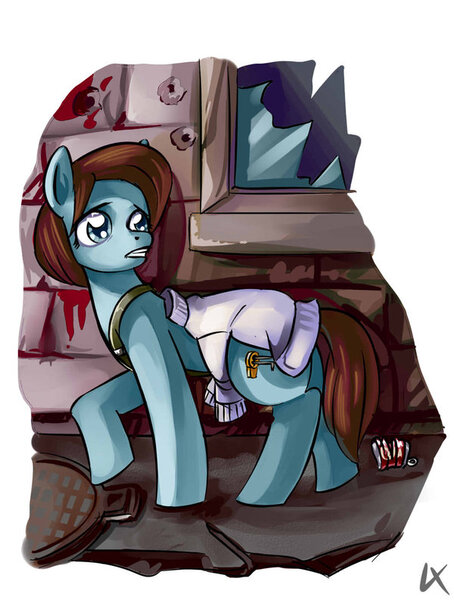 Size: 600x793 | Tagged: safe, artist:lexx2dot0, derpibooru import, ponified, earth pony, pony, crossover, female, jill valentine, looking back, mare, resident evil, scenery, solo