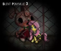 Size: 2400x2000 | Tagged: semi-grimdark, artist:gunslingerpen, derpibooru import, angel bunny, fluttershy, pegasus, pony, crossover, female, fence, high res, horror, konami, mare, photoshop, silent hill