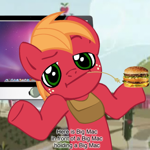 Size: 500x500 | Tagged: safe, derpibooru import, big macintosh, earth pony, pony, apple, male, pun, shrug, shrugpony, solo, stallion, straw in mouth